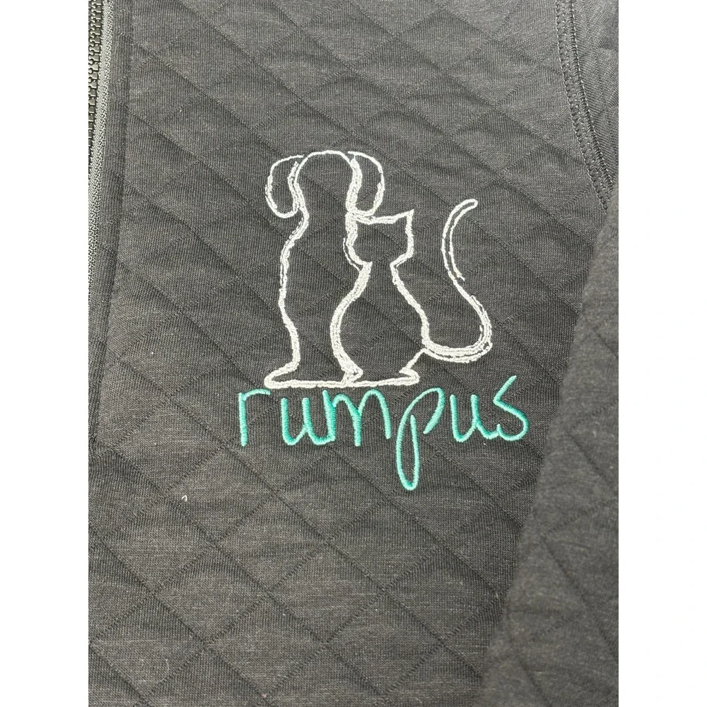 Marine Layer Mens‎ Small Quilted Quarter Zip Pullover Black Rumpus Dog Cat Logo